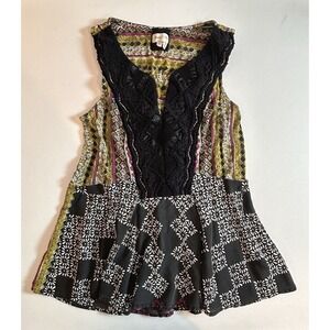 Anthropology Meadow Rue Sleeveless V-Neckline Mix Pattern Women's Blouse Small
